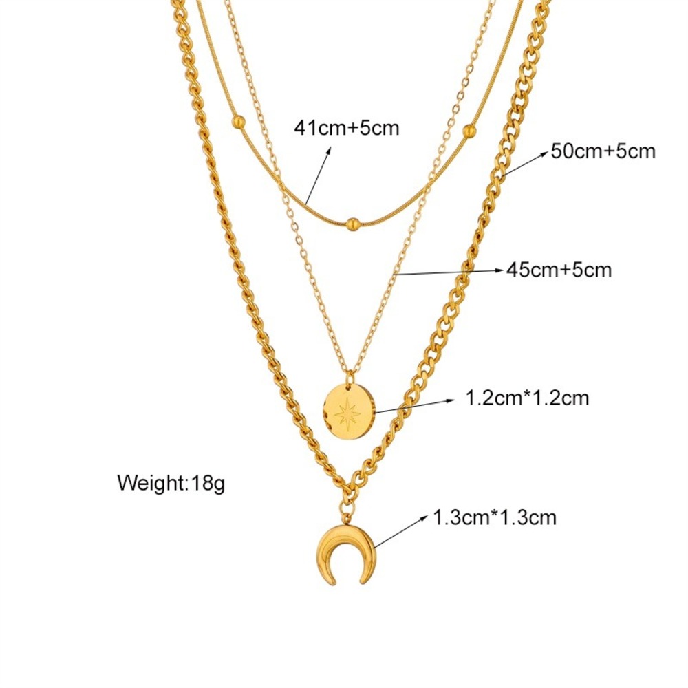 Boutique Layered Necklace Women OS Gold Celestial Moon Star Disc Multi Strand - Picture 6 of 6